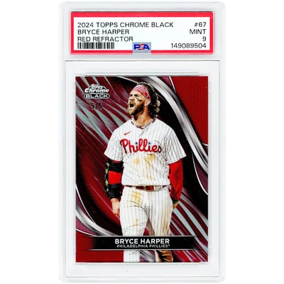 Bryce Harper Philadelphia Phillies 2024 Topps Chrome Black Red Refractor #67 #5/5 PSA Authenticated 9 Card