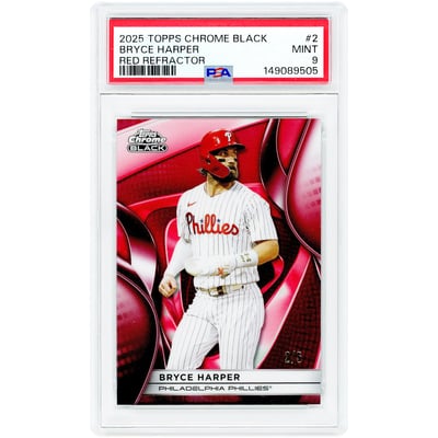 Bryce Harper Philadelphia Phillies 2025 Topps Chrome Black Red Refractor #2 #2/5 PSA Authenticated 9 Card