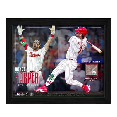 Bryce Harper Philadelphia Phillies 9" x 11" Framed Photograph with Game-Used Base Swatch from Cycle