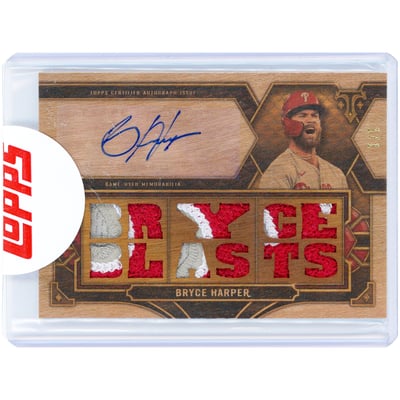 Bryce Harper Philadelphia Phillies Autographed 2022 Topps Triple Threads Multi Game Used Relics Wood Variation #TTAR-BH1 #1/1 Card