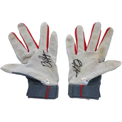 Bryce Harper Philadelphia Phillies Autographed Fanatics Authentic Game-Used Gray and Red Under Armour Batting Gloves from the 2026 MLB Season