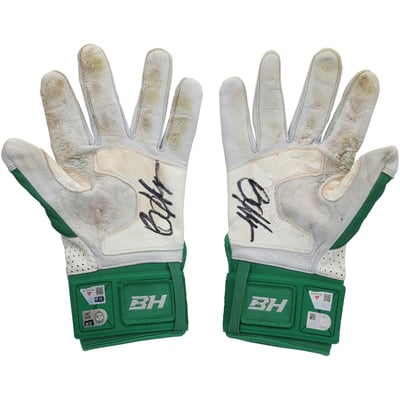 Bryce Harper Philadelphia Phillies Autographed Fanatics Authentic Game-Used Green and White Under Armour Batting Gloves from the 2026 MLB Season