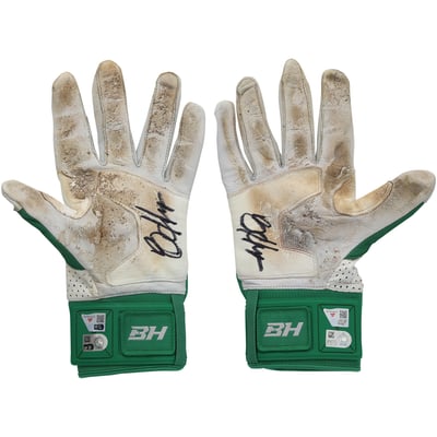Bryce Harper Philadelphia Phillies Autographed Fanatics Authentic Game-Used Green/White Under Armour Batting Gloves from the 2026 MLB Season - NF70454675-76