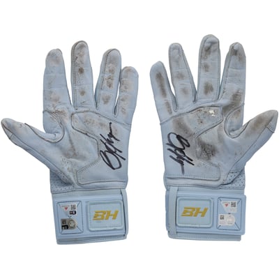 Bryce Harper Philadelphia Phillies Autographed Fanatics Authentic Game-Used Light Blue Under Armour Batting Gloves from the 2026 MLB Season