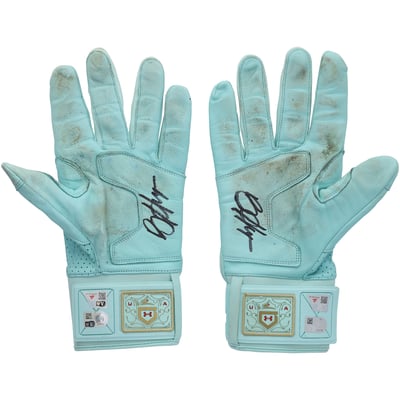 Bryce Harper Philadelphia Phillies Autographed Fanatics Authentic Game-Used Teal Under Armour Batting Gloves from the 2026 MLB Season