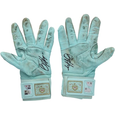 Bryce Harper Philadelphia Phillies Autographed Fanatics Authentic Game-Used Teal Under Armour Batting Gloves from the 2026 MLB Season