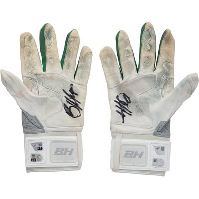 Bryce Harper Philadelphia Phillies Autographed Fanatics Authentic Game-Used White/Green Under Armour Batting Gloves from the 2026 MLB Season - NF70454677-78