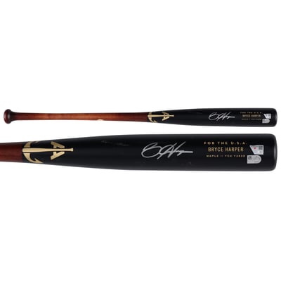 Bryce Harper Philadelphia Phillies Autographed Fanatics Authentic Player-Issued Black/Brown Anchor Bat from the 2026 MLB Season