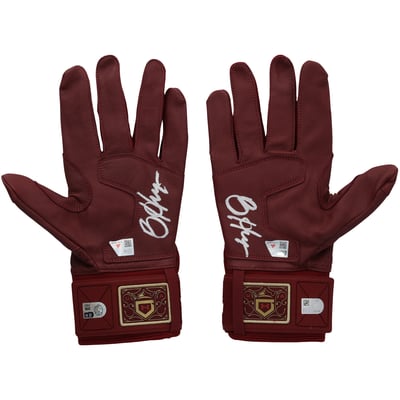 Bryce Harper Philadelphia Phillies Autographed Fanatics Authentic Player-Issued Maroon Under Armour Batting Gloves from the 2025 MLB Season