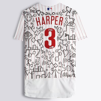 Bryce Harper Philadelphia Phillies Autographed Fanatics Authentic White Nike Authentic Jersey - Art by Alex Alpert - Limited Edition of #1/1 - NF70444523