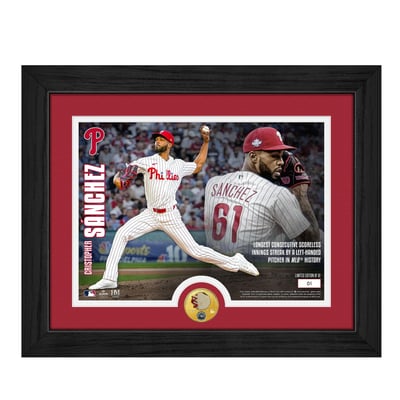 Cristopher Sanchez Philadelphia Phillies 13" x 16" Scoreless Innings Limited Edition Framed Photograph with Game-Used Ball Swatch