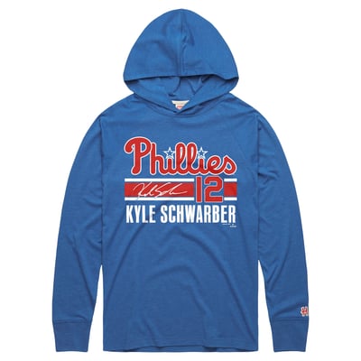 Kyle Schwarber Philadelphia Phillies Homage Cooperstown Collection Signature Name & Number Long Sleeve Tri-Blend Hooded T-Shirt - Royal