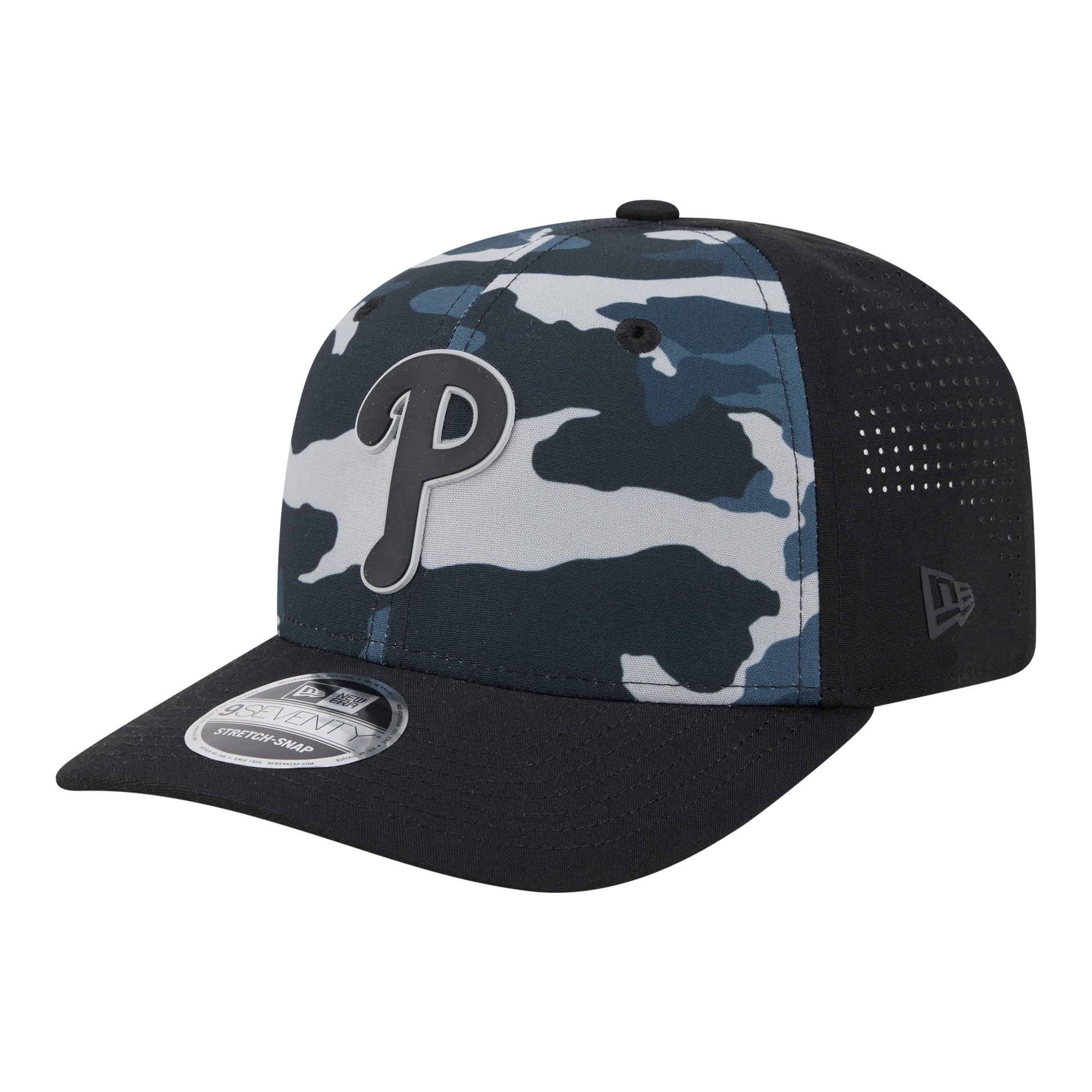 New Era Philadelphia Phillies Black Tonal Camo 9SEVENTY Stretch-Snap Hat