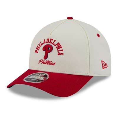 Philadelphia Phillies New Era Arch 9FORTY A-Frame M-Crown Adjustable Hat - Natural/Red
