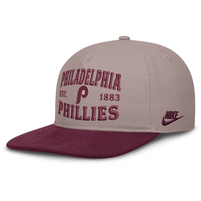 Philadelphia Phillies Nike Cooperstown Pro 5-Panel Adjustable Hat - Light Brown/Maroon