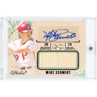 Mike Schmidt Philadelphia Phillies Autographed 2014 Topps Triple Threads Unity Jumbo Game Used Bat Relic Emerald #UAJR-MSC #27/50 Card 