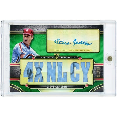 Steve Carlton Philadelphia Phillies Autographed 2024 Topps Triple Threads Game Used Jersey Relic #TTAR-SCA2 #13/18 Card