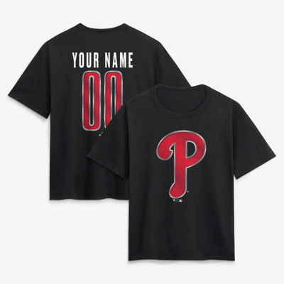 Philadelphia Phillies Women's Forged Mascot Personalized Name & Number T-Shirt - Black