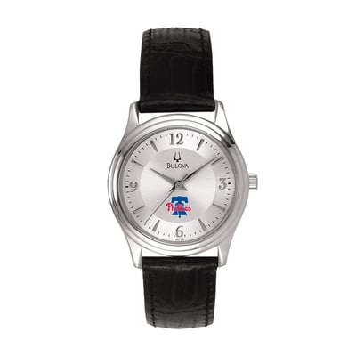 Philadelphia Phillies Bulova Women's Leather Strap Watch - Silver