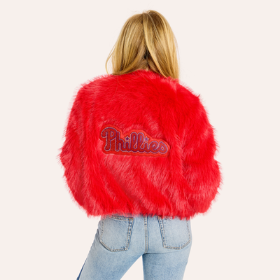  Philadelphia Phillies by Jill Martin Women's Faux Fur Jacket - Red