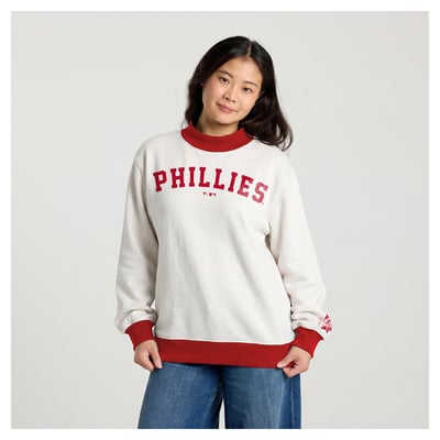 Philadelphia Phillies Fanatics Women's Team Name Funnel Neck Fleece Sweatshirt - Cream