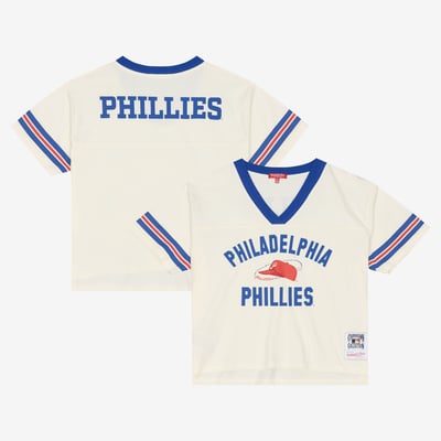 Philadelphia Phillies Mitchell & Ness Women's Cooperstown Collection Retro Roots Crop Boxy Yoke T-Shirt - Cream