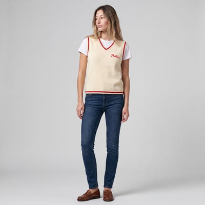 Philadelphia Phillies Mitchell & Ness Women's Cooperstown Collection Retro Roots Sweater Vest - Cream
