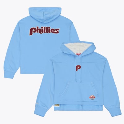 Philadelphia Phillies Mitchell & Ness Women's Cooperstown Collection Retro Roots Pullover Hoodie - Light Blue
