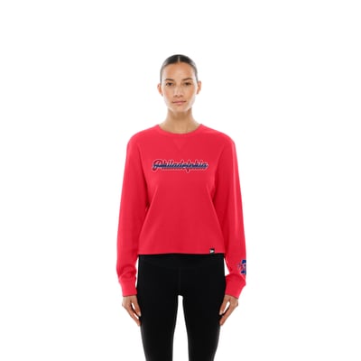 Philadelphia Phillies New Era Women's Fan Collection Micro Thermal Boxy Long Sleeve T-Shirt - Red