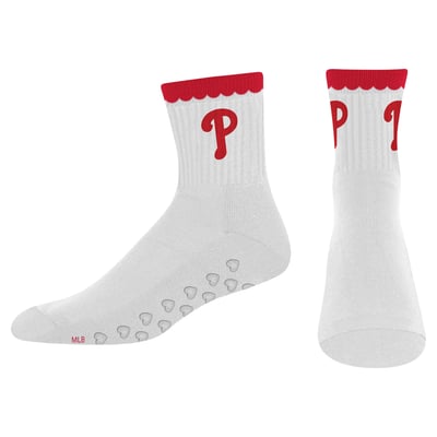  Philadelphia Phillies PRO Compression Women's Heartshape Grippers Yoga-Pilates Quarter Socks - White