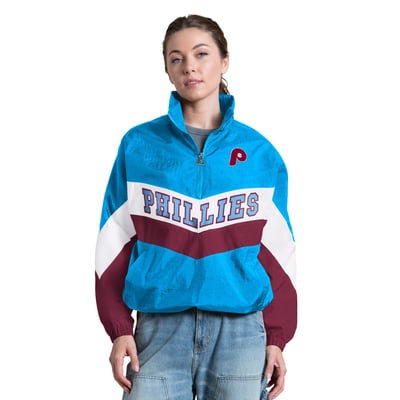  Philadelphia Phillies Starter Women's Yardline Quarter-Zip Pullover - Light Blue