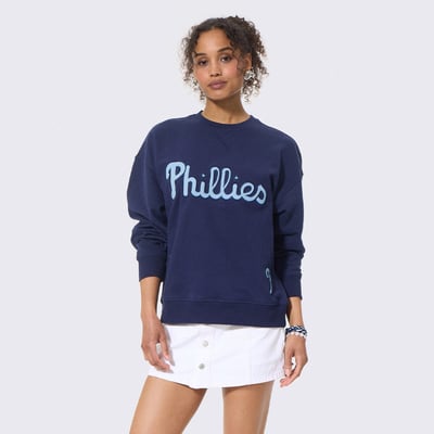  Philadelphia Phillies Terez Women's Denim Patch Crewneck Sweatshirt - Navy