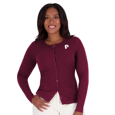 Philadelphia Phillies WEAR by Erin Andrews Women's Rib Button-Up Sweater - Burgundy