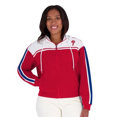 Philadelphia Phillies WEAR by Erin Andrews Women's Color Blocked Full-Zip Hoodie - Red/White