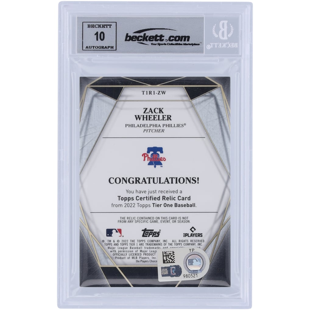 Zack Wheeler Philadelphia Phillies Autographed 2022 Topps Tier One 