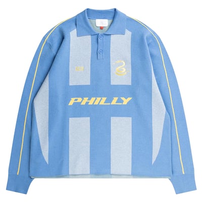 Philadelphia Union Live Breathe Futbol Unisex Rossi Long Sleeve Knit Polo - Light Blue