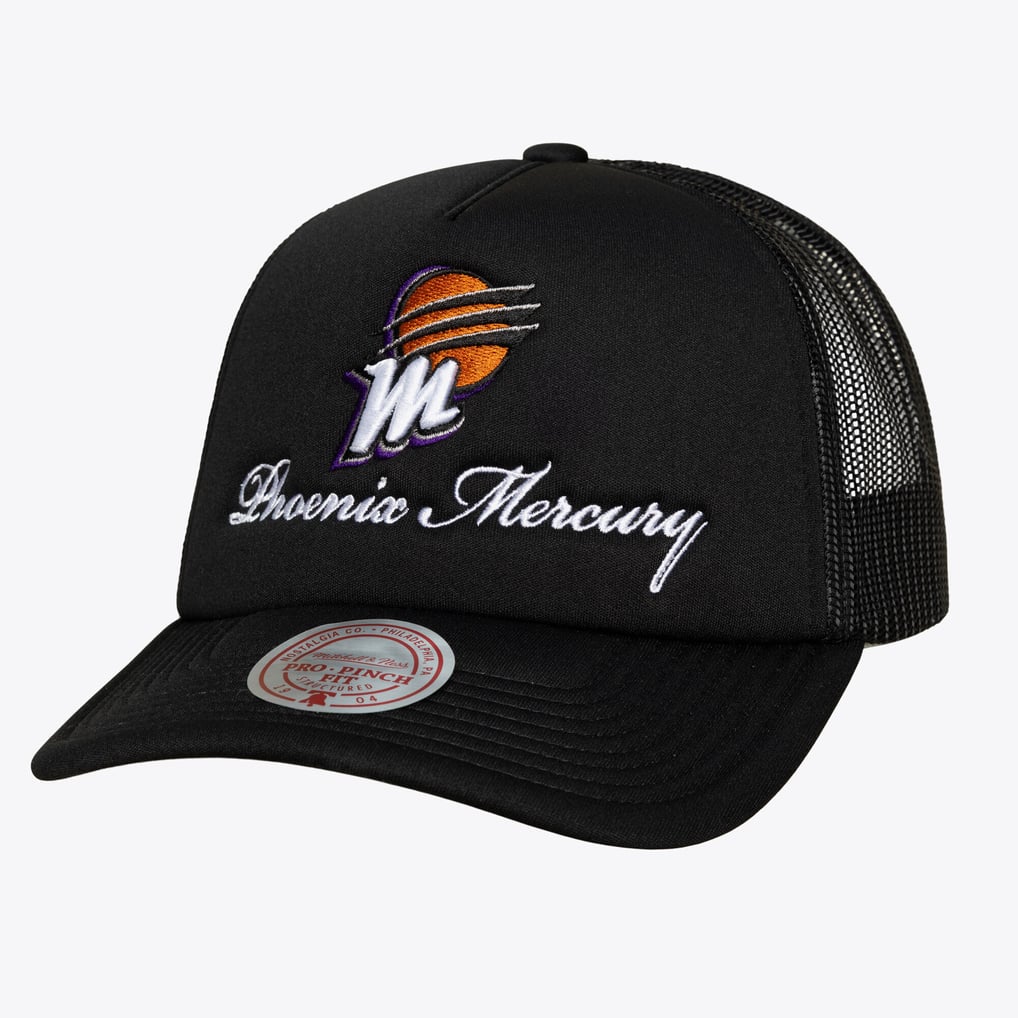 Phoenix Mercury Mitchell & Ness Unisex Script Pro Pinch Adjustable Trucker Hat - Black