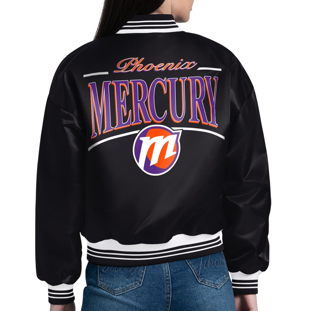 Phoenix Mercury Starter Women's Arch Stripe Full-Snap Satin Varsity Jacket - Black