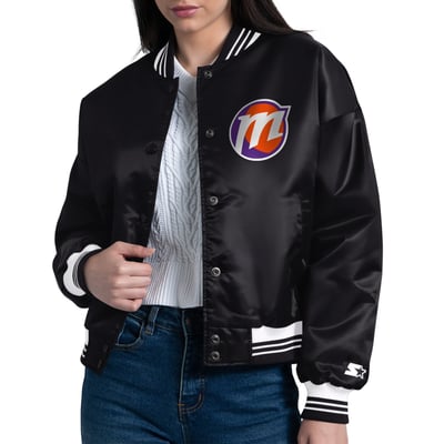 Phoenix Mercury Starter Women's Arch Stripe Full-Snap Satin Varsity Jacket - Black
