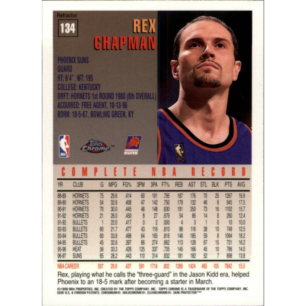1997-98 Topps Chrome Refractors #134 Rex Chapman