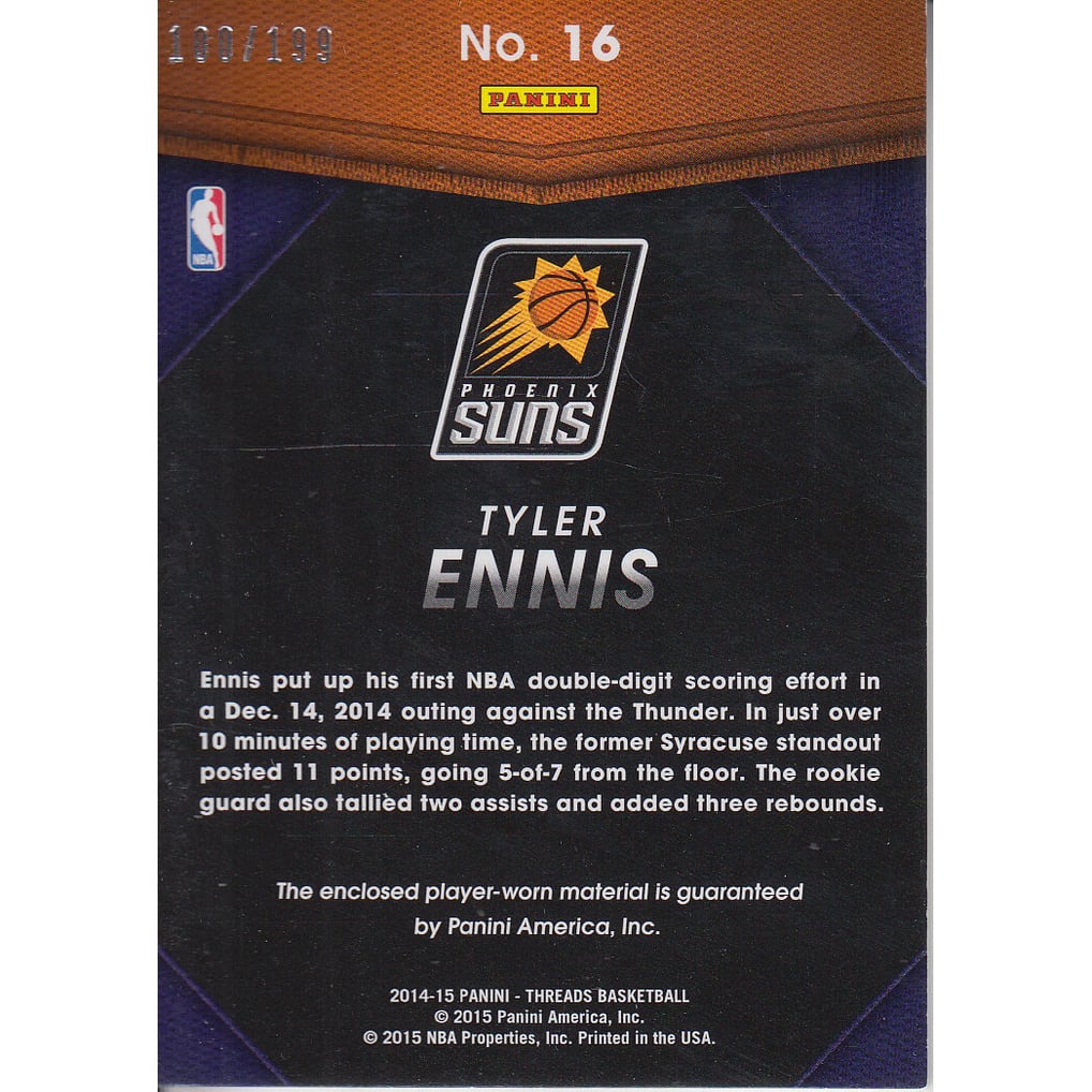 2014-15 Panini Threads Rookie Jumbo Materials #16 Tyler Ennis