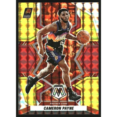 2021-22 Panini Mosaic Mosaic Choice Fusion Red and Yellow #37 Cameron Payne