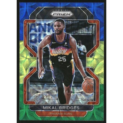 2021-22 Panini Prizm Prizms Choice Blue Yellow and Green #27 Mikal Bridges