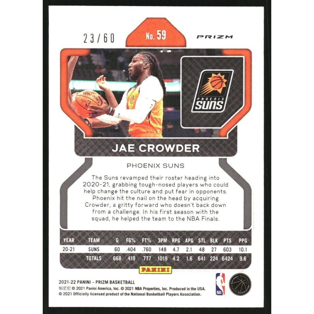 2021-22 Panini Prizm Prizms Orange Wave #59 Jae Crowder