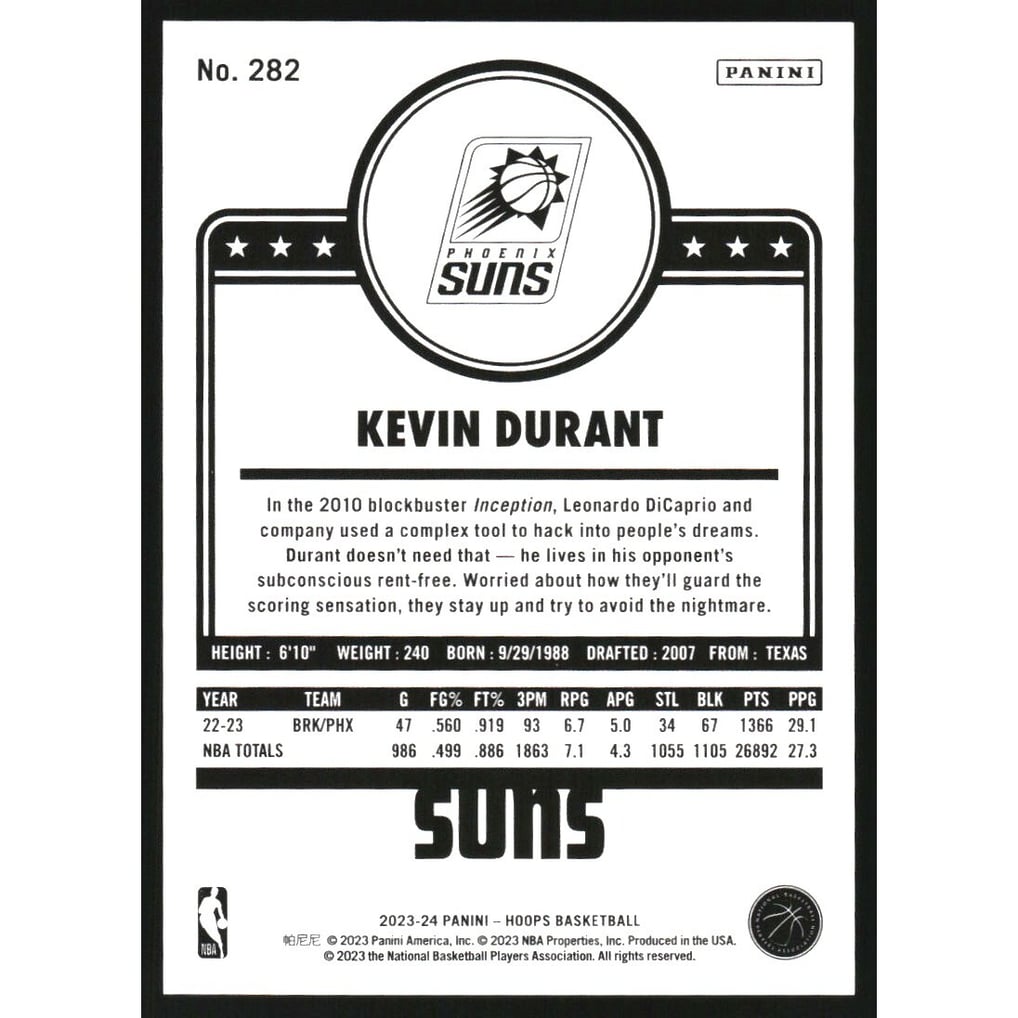 2023-24 Hoops Premium Box Set #282 Kevin Durant