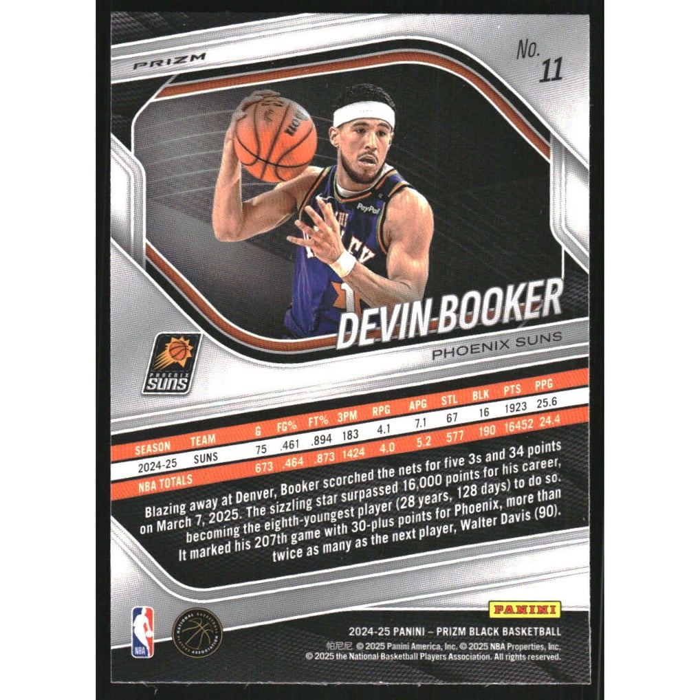 2024-25 Panini Prizm Black Prizms Hyper #11 Devin Booker