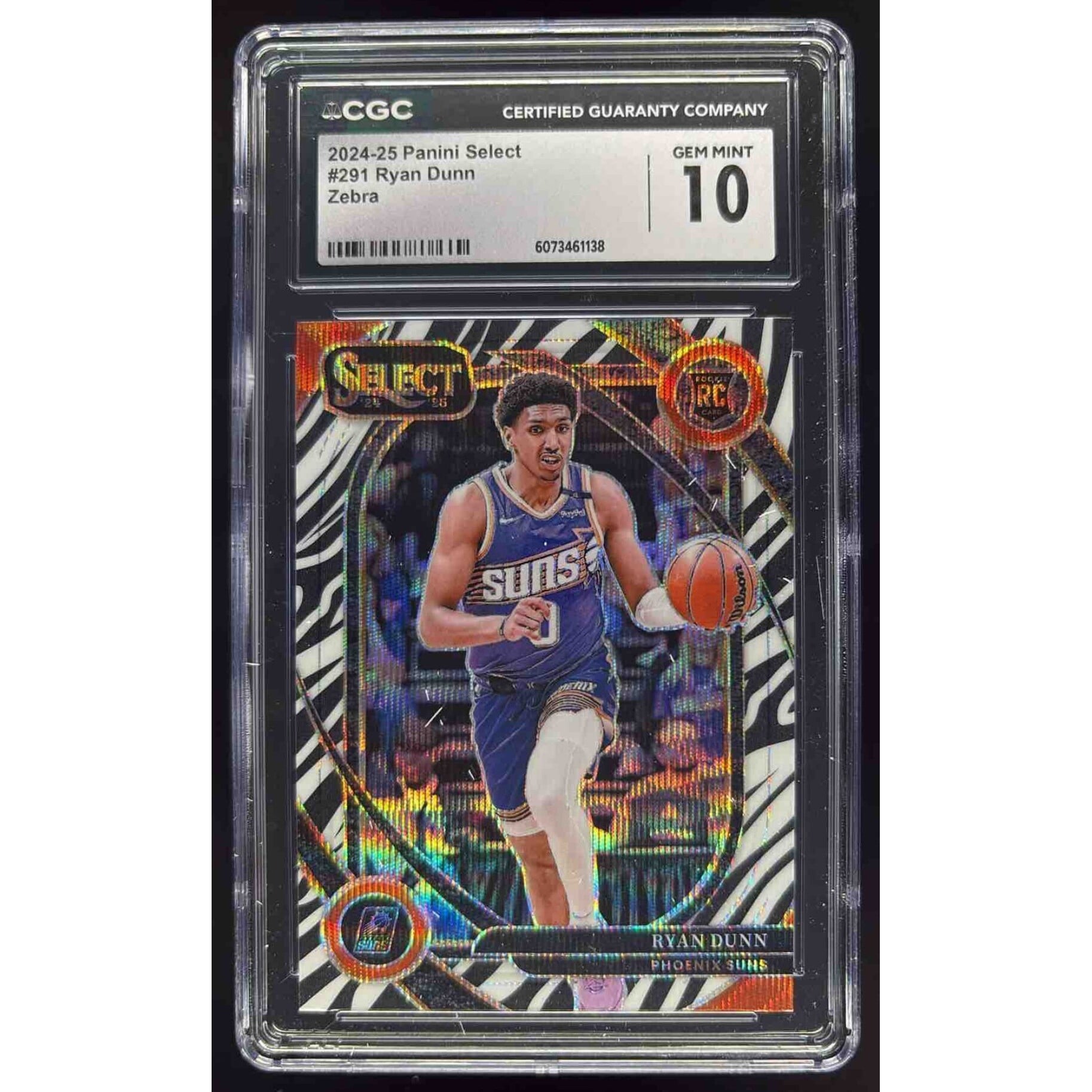 2024-25 Panini Select Courtside Zebra Prizm #291 Ryan Dunn RC CGC 10