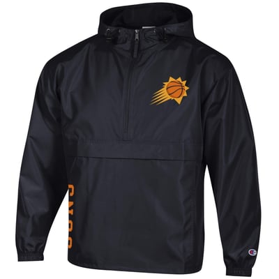  Phoenix Suns Champion Packable Lightweight Hooded Windbreaker Half-Zip Jacket - Black