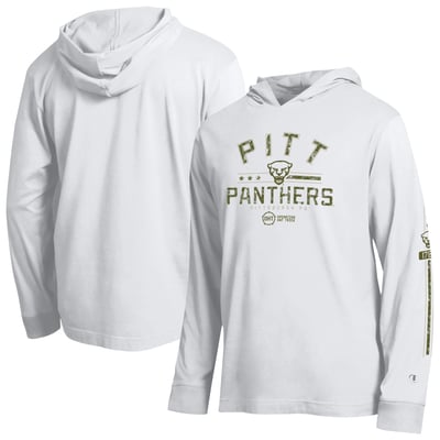  Pitt Panthers Champion Operation Hat Trick Sleeve Line Hooded Long Sleeve T-Shirt - White