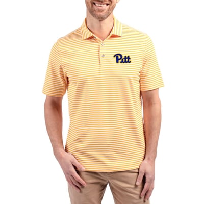  Pitt Panthers Cutter & Buck Virtue Recycled Stripe Featherlight Pique Polo - Gold